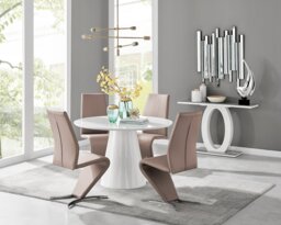 Palma White High Gloss Round Dining Table & 4 Willow Chairs