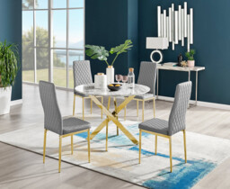 Novara White Marble Gold Leg Round Dining Table & 4 Milan Gold Leg Chairs - thumbnail 3