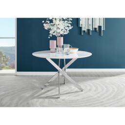 Furniturebox Novara Round White High Gloss and Silver 4- 6 Seater Dining Table, Metal in White/Silver - Size: 120x75x120 cm - thumbnail 2