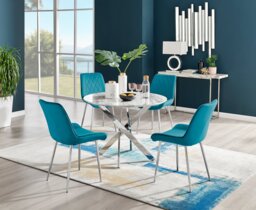 Novara White Marble Round Dining Table & 4 Pesaro Silver Leg Chairs - thumbnail 1