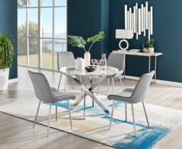 Novara White Marble Round Dining Table & 4 Pesaro Silver Leg Chairs - thumbnail 3