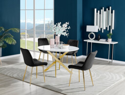 Novara White Gloss Gold Leg 120cm Round Dining Table & 4 Pesaro Gold Leg Chairs - thumbnail 4