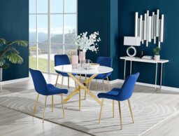 Novara White Gloss Gold Leg 120cm Round Dining Table & 4 Pesaro Gold Leg Chairs - thumbnail 1