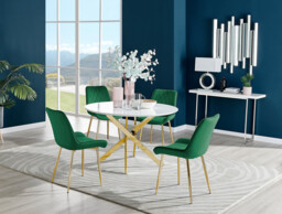 Novara White Gloss Gold Leg 120cm Round Dining Table & 4 Pesaro Gold Leg Chairs - thumbnail 2