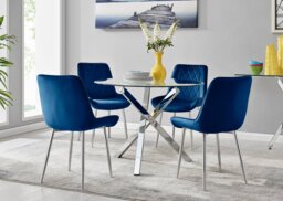 Selina Square Leg Round Dining Table And 4 Pesaro Silver Leg Chairs - thumbnail 1