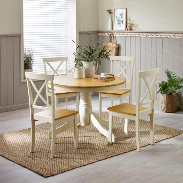 Bude Cream Round Wooden Dining Table & 4 Millford Chairs - image 1