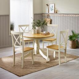 Bude Cream Round Wooden Dining Table & 4 Millford Chairs