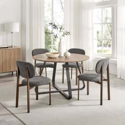 Furniturebox Santorini Round Wood Effect Dining Table 4 Grey Mirelle Chairs, Polyester in Charcoal - Size: 48x81x57.5 cm - thumbnail 1