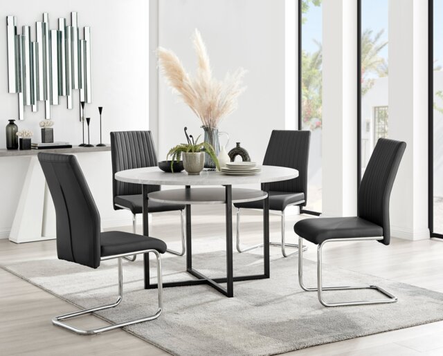 Adley Grey Concrete Effect Storage Dining Table & 4 Lorenzo Chairs - image 1