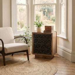 Rainier Square Walnut Wood 1 Door Decorative Side Table - thumbnail 1