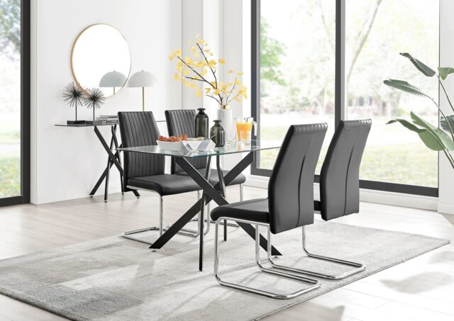 Leonardo Black Leg Glass Dining Table & 4 Lorenzo Chairs - image 1