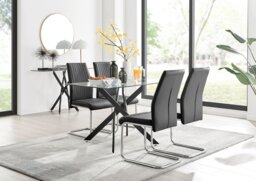Leonardo Black Leg Glass Dining Table & 4 Lorenzo Chairs - thumbnail 1