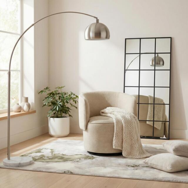 Furniturebox Liode Cream Fabric Round Swivel Accent Chair, Polyester in Cream/Black - Size: 73.5x78x71.5 cm - image 1