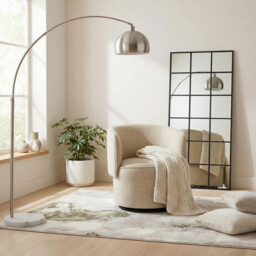 Liode Cream Fabric Round Swivel Accent Chair