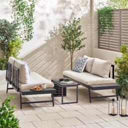 Furniturebox Riviera Grey Modular 4 Seat Corner Garden Sofa Day Bed, Metal in Grey/Cream - Size: 177x72x75 cm - thumbnail 4