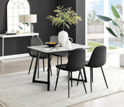 Carson White Marble Effect Dining Table & 4 Corona Black Leg Chairs - thumbnail 2