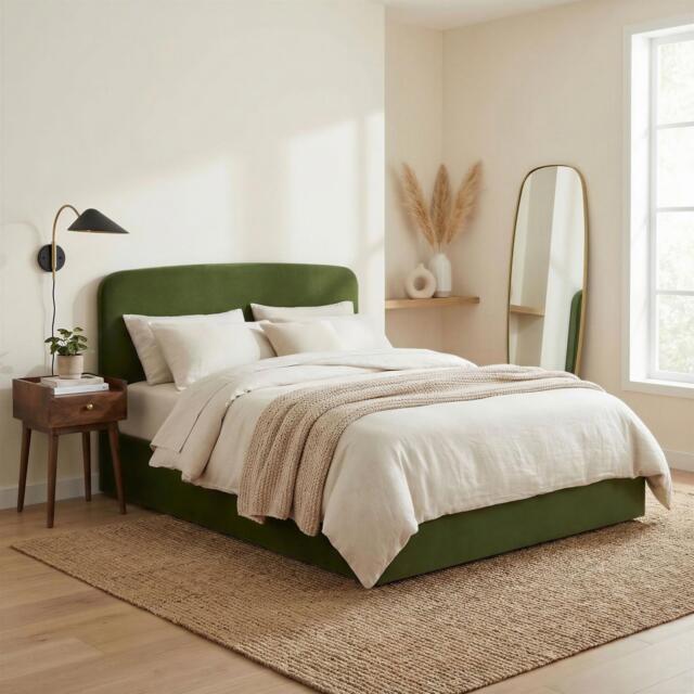 Furniturebox Amelie Ottoman King Size Bed Frame, Velvet in Green - Size: 158x106x212 cm - image 1