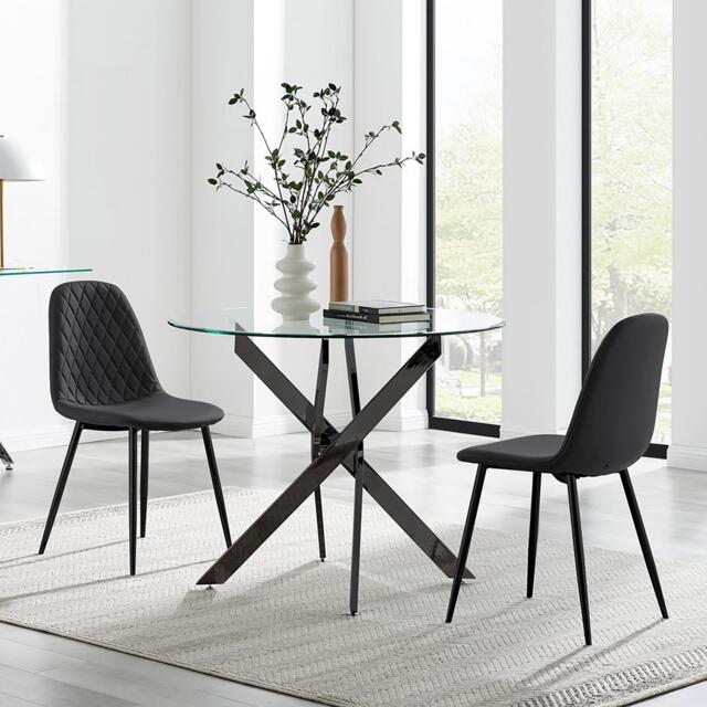 Novara 100cm Round Black Leg Dining Table & 2 Corona Black Leg Chairs - image 1