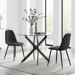 Novara 100cm Round Black Leg Dining Table & 2 Corona Black Leg Chairs - thumbnail 1