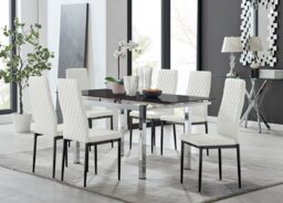 Enna Black Glass Extending Dining Table and 6 Milan Black Leg Chairs - thumbnail 1