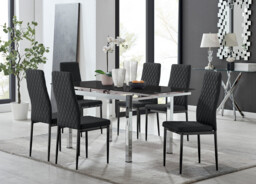Enna Black Glass Extending Dining Table and 6 Milan Black Leg Chairs - thumbnail 2