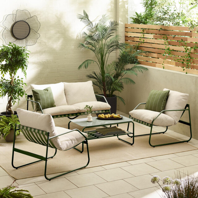 Syros Green Metal & Cream 4 Seat Garden Sofa Set - image 1