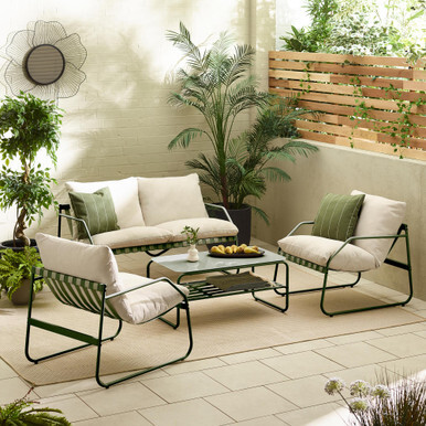 Syros Green Metal & Cream 4 Seat Garden  Sofa Set - image 1
