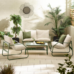 Syros Green Metal & Cream 4 Seat Garden  Sofa Set - thumbnail 2