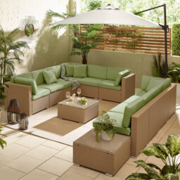 Orlando Beige Rattan & Green 10 Seat Modular Garden Sofa - thumbnail 2
