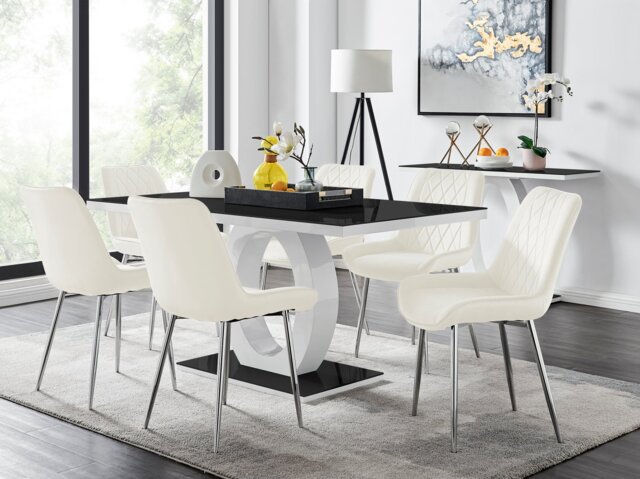 Giovani 6 Black Dining Table & 6 Pesaro Silver Leg Chairs - image 1