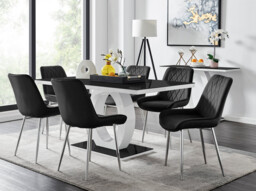 Giovani 6 Black Dining Table & 6 Pesaro Silver Leg Chairs - thumbnail 3