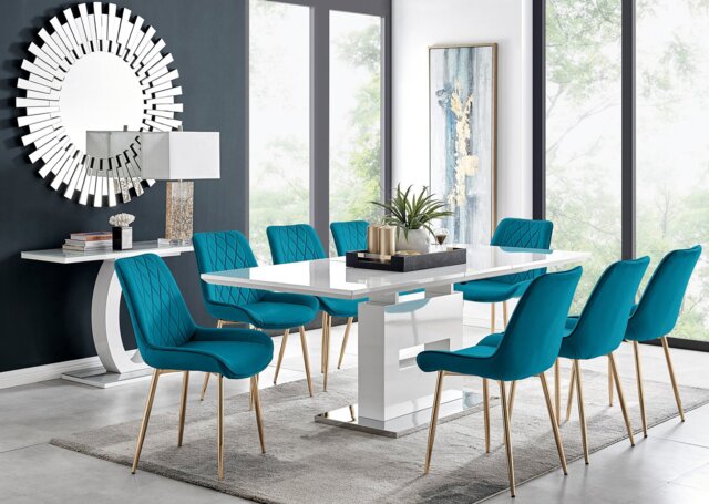 Arezzo Large Extending Dining Table and 8 Pesaro Gold Leg Chairs - image 1