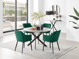 Novara Grey Concrete Effect Black Leg 120cm Round Dining Table & 4 Calla Black Leg Chairs