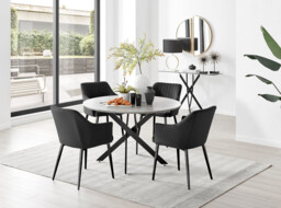 Novara Grey Concrete Effect Black Leg 120cm Round Dining Table & 4 Calla Black Leg Chairs - thumbnail 4