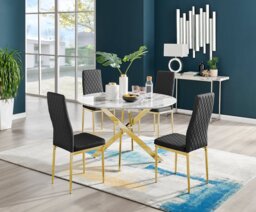 Novara White Marble Gold Leg 120cm Round Dining Table & 4 Milan Gold Leg Chairs - thumbnail 1
