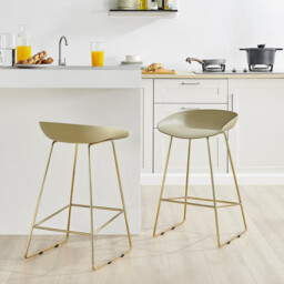 2x Harper Taupe Beige Plastic Counter Stools Gold Legs