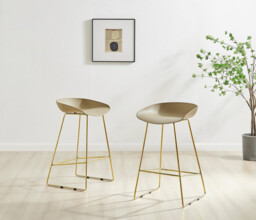 2x Harper Taupe Beige Plastic Counter Stools Gold Legs - thumbnail 2
