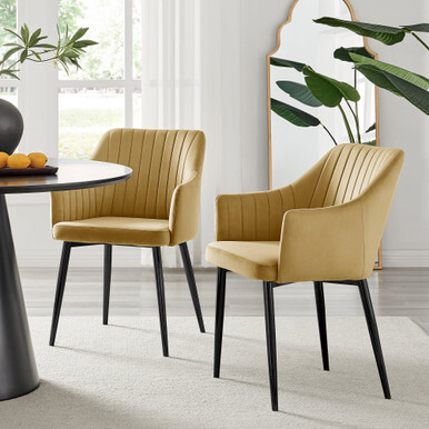 2x Calla Mustard Yellow Velvet Dining Chairs with Black Legs - image 1