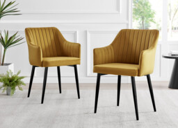 2x Calla Mustard Yellow Velvet Dining Chairs with Black Legs - thumbnail 2