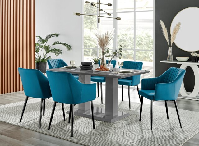 Imperia High Gloss Grey Dining Table & 6 Calla Black Leg Chairs - image 1