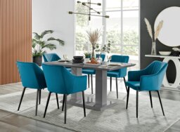Imperia High Gloss Grey Dining Table & 6 Calla Black Leg Chairs - thumbnail 1