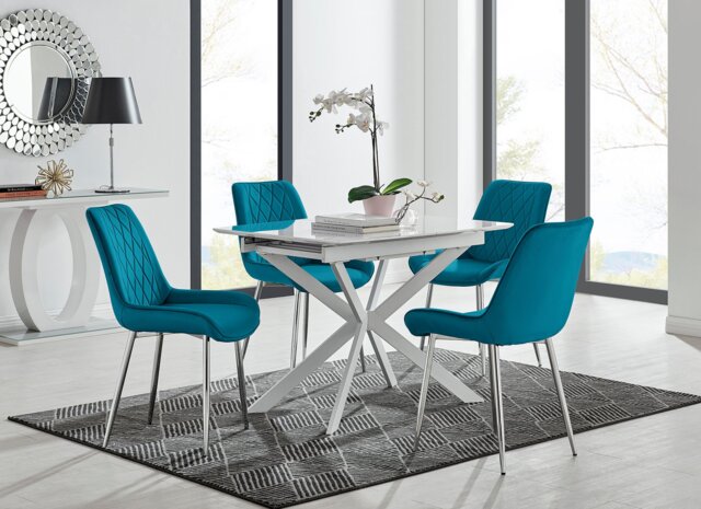 Lira 100 Extending Dining Table and 4 Pesaro Silver Leg Chairs - image 1