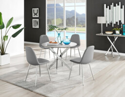 Novara Grey Concrete Effect Round Dining Table & 4 Corona Silver Leg Chairs - thumbnail 2