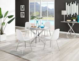 Novara Grey Concrete Effect Round Dining Table & 4 Corona Silver Leg Chairs - thumbnail 3