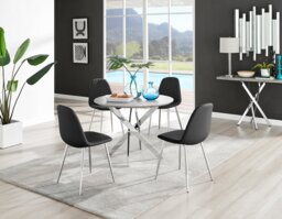 Novara Grey Concrete Effect Round Dining Table & 4 Corona Silver Leg Chairs - thumbnail 1