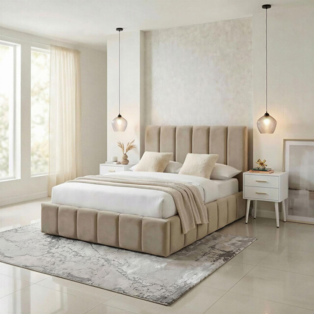 Trifle Taupe Velvet Ottoman King Size Bed Frame - image 1