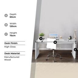 Furniturebox Enzo High Gloss Desk, Engineered Wood in White - Size: 120x76x60 cm - thumbnail 7
