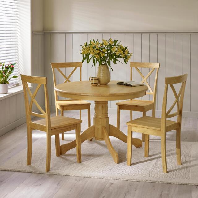 Bude Oak Effect Round Wooden Dining Table & 4 Millford Chairs - image 1