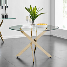Novara Round Glass and Gold Metal 6 Seater Dining Table - thumbnail 1