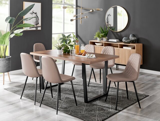 Kylo Brown Wood Effect Dining Table & 6 Corona Black Leg Chairs - image 1